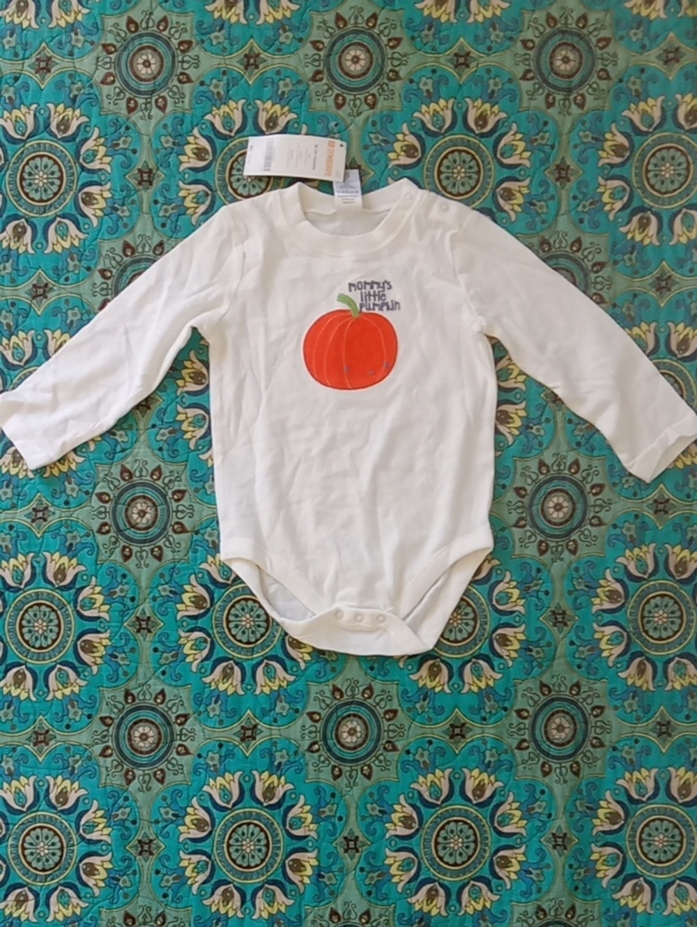 Gymboree White Long-Sleeve Bodysuit with Orange Pumpkin